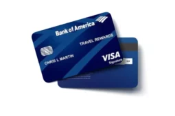 Bank of America Travel Rewards credit card with blue design and Visa Signature logo