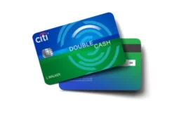 Citi Double Cash credit card featuring blue and green design with chip and user name visible