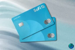 Two light blue SoFi Mastercard® credit cards on a gradient background, representing SoFi’s modern financial solutions and digital banking services.