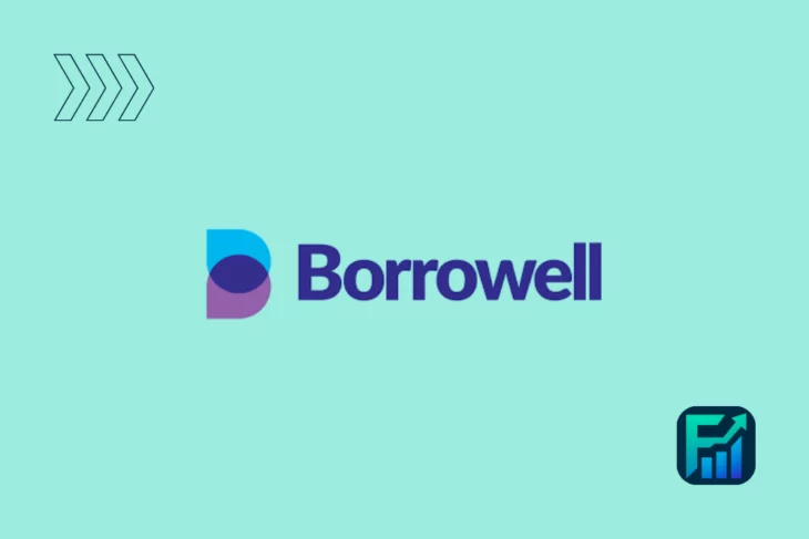 Borrowell logo displayed on a turquoise background with financial icon