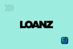 Loaz logo on turquoise background with arrows and chart icon.