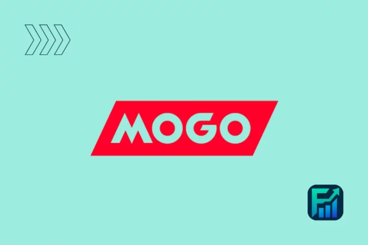 Mogo logo prominently displayed on a blue background, with graphic icons in the corner.