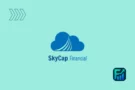 SkyCap Financial logo with cloud design on a teal background, featuring navigation arrows and a financial icon.