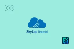 SkyCap Financial logo with cloud design on a teal background, featuring navigation arrows and a financial icon.