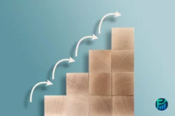 Blocks stacked like steps with money bags and arrows, symbolizing the CD ladder strategy for growing savings.