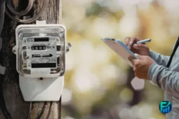 Person inspecting an electricity meter, representing the OESP application for hydro bill support in Ontario.