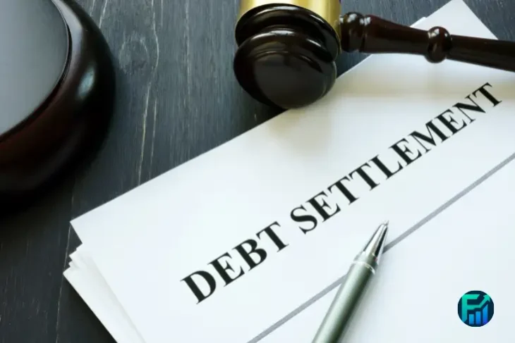 Sued for debt, close-up of a “DEBT SETTLEMENT” document with a judge’s gavel and a pen on a desk, symbolizing debt lawsuit paperwork and settlement.