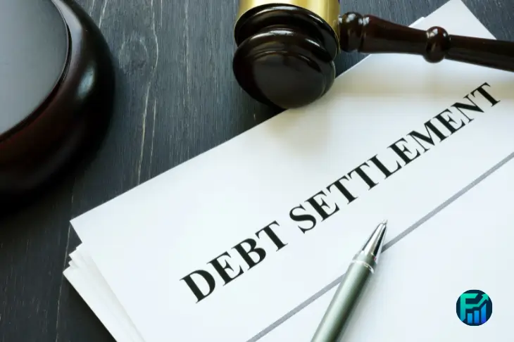 Sued for debt, close-up of a “DEBT SETTLEMENT” document with a judge’s gavel and a pen on a desk, symbolizing debt lawsuit paperwork and settlement.
