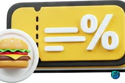 Digital coupons on smartphone screen with grocery discount icon