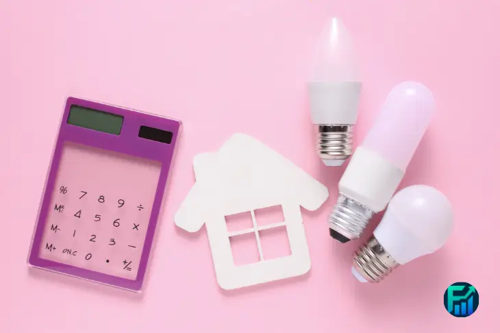 Calculator and light bulbs showing ways to save on hydro