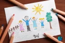 Child drawing of a happy family during summer break