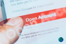 Person opening a no fee bank account on a mobile banking screen.